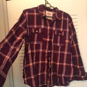 Purple plaid button down shirt